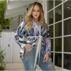 2 Piece Outfit - Colorful Jacket & Fringe Jeans